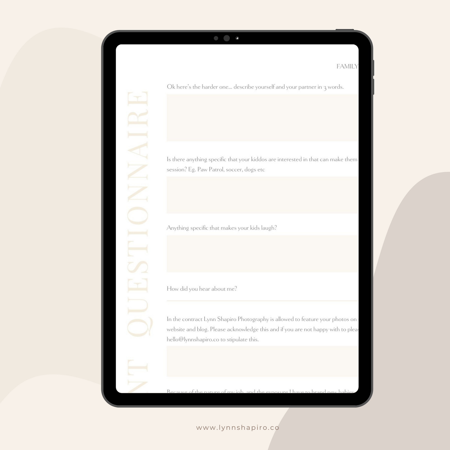 Family Photography Client Questionnaire CANVA Template